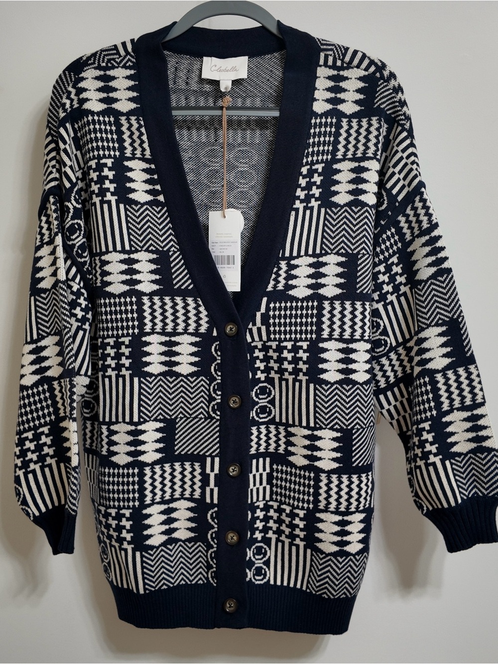 Cleobella Feliz Handmade Cardigan Sweater M Navy Cream Organic Cotton NWT Boho
